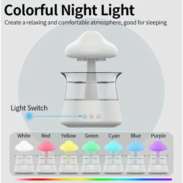 Umidificador Difusor De Aroma De design Nuvem e Chuva 7 Cores Luz Noturna Doméstica - Image 3