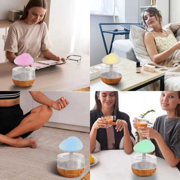 Umidificador Difusor De Aroma De design Nuvem e Chuva 7 Cores Luz Noturna Doméstica - Image 2
